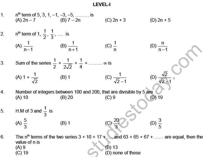 JEE Mathematics Sequence And Series MCQs Set A, Multiple Choice Questions